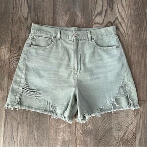 AMERICAN EAGLE AE Highest Rise Mom Green Distressed Denim Jean Shorts Size 12